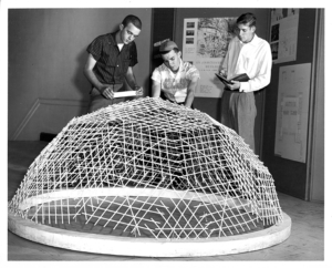 1963 Architecture students, including Jose Caban, now Professor Emeritus, studying structures